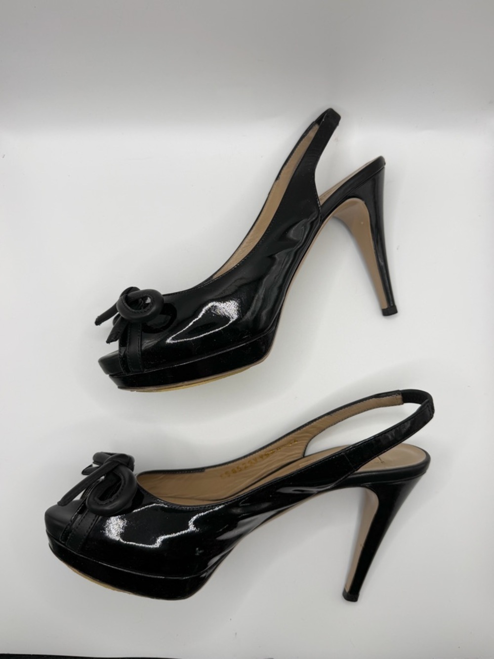 Valentino Garavani | Black Patent Leather Slingback Heels Bow Peep Toe |  36 - Picture 5 of 16